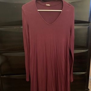 Garage Choker V-Neck Maroon Dress Long Sleeve Size S